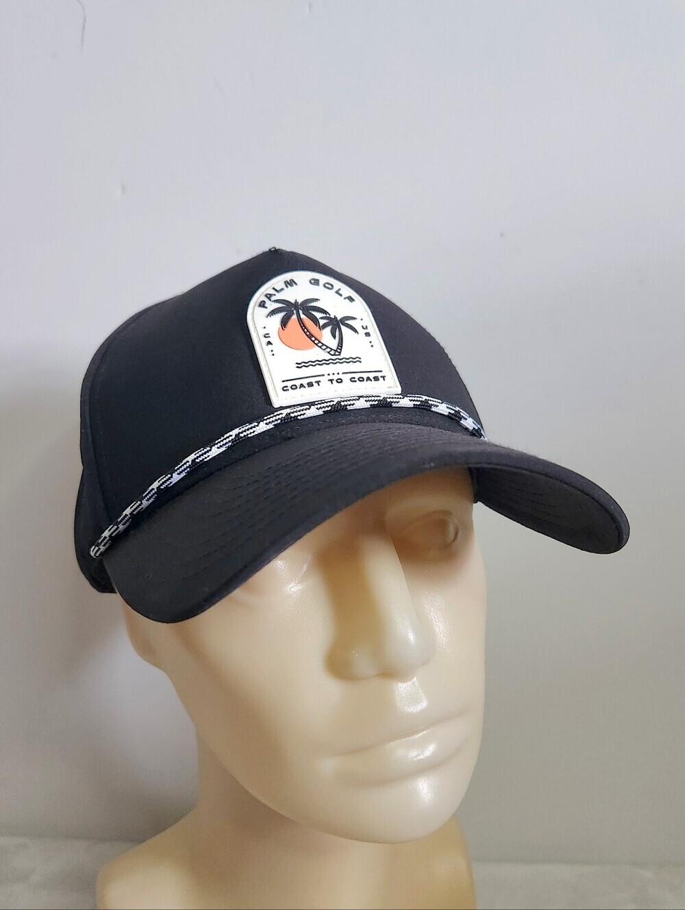 Palm Coast To Coast Golf Performance Black Waterproof Snapback Hat Cap